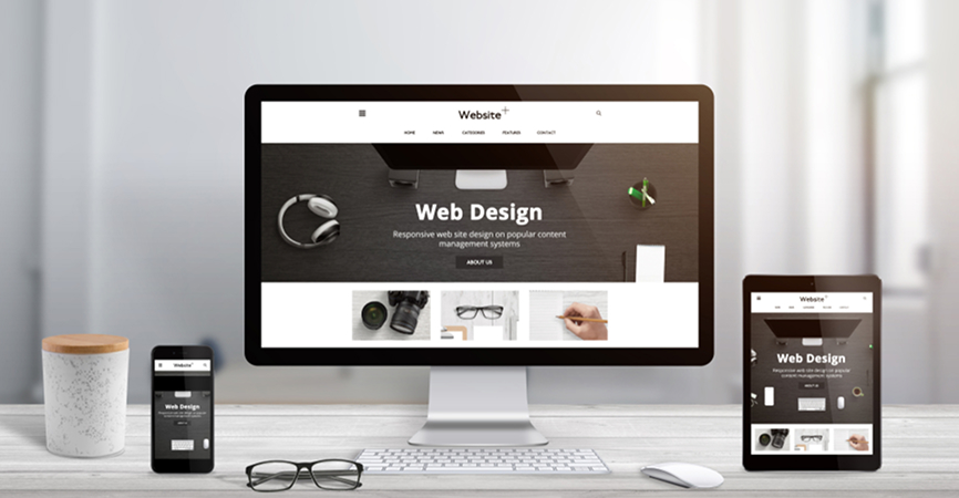 Responsive web design on desktop, tablet, and phone.